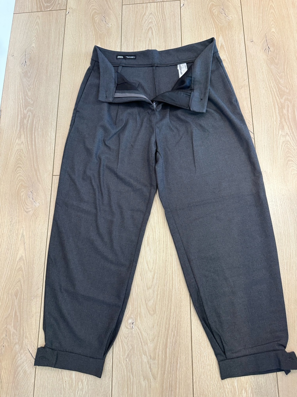 NEW Zara Grey Cropped Pants Women’s Size M High Waist Tie Belt Casual